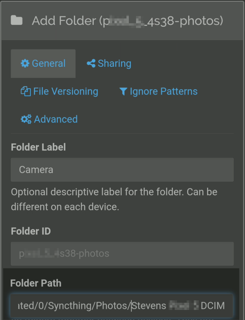 Add Folder wizard on the server - General tab